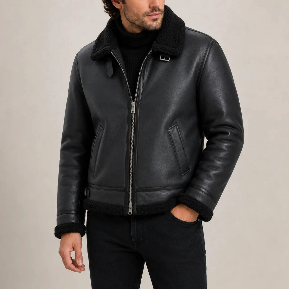 Herren-Fliegerjacke mit Faux-Shearling-Futter-Jackets for men-Alpenkind