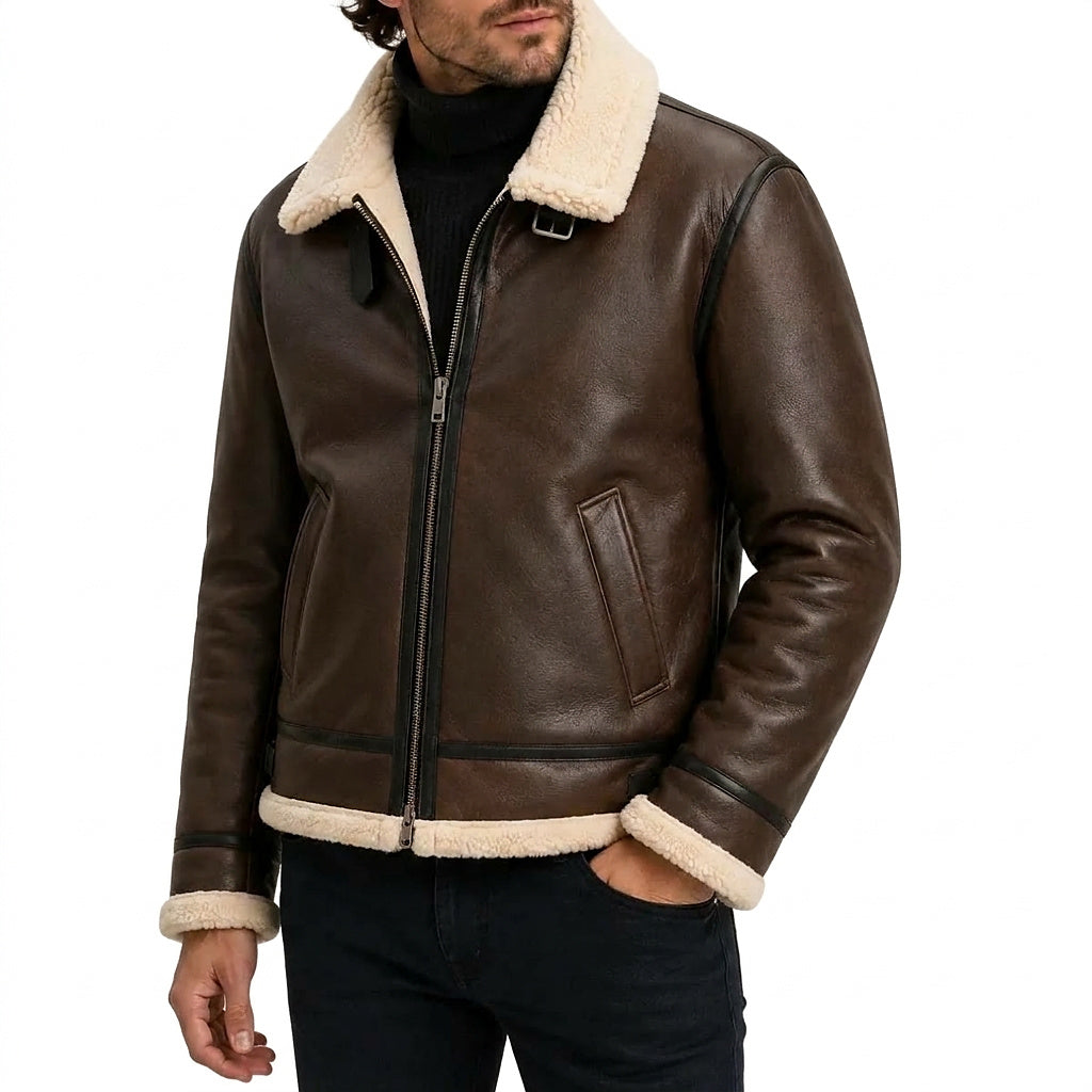 Herren-Fliegerjacke mit Faux-Shearling-Futter-Jackets for men-Alpenkind