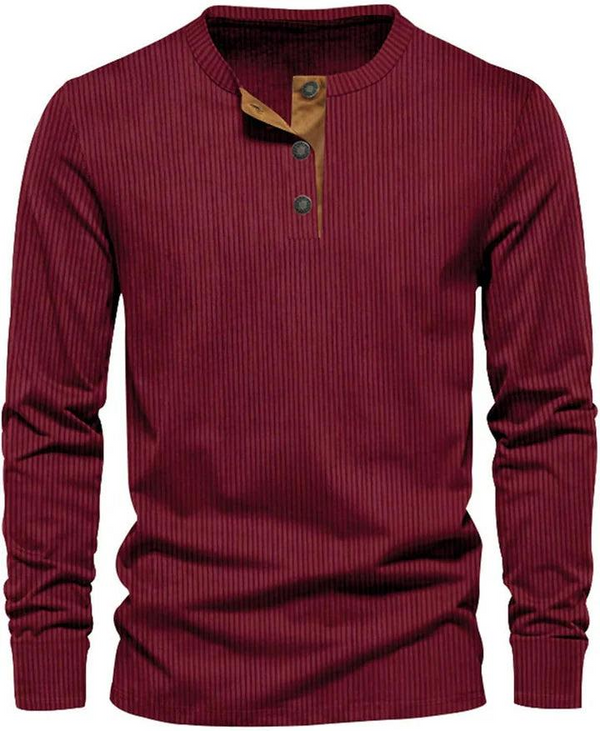 Herren Geripptes Langarmshirt mit Knopfleiste-Men Sweaters-Alpenkind