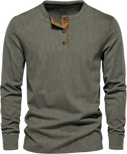Herren Geripptes Langarmshirt mit Knopfleiste-Men Sweaters-Alpenkind