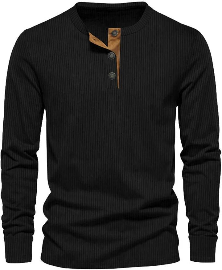 Herren Geripptes Langarmshirt mit Knopfleiste-Men Sweaters-Alpenkind