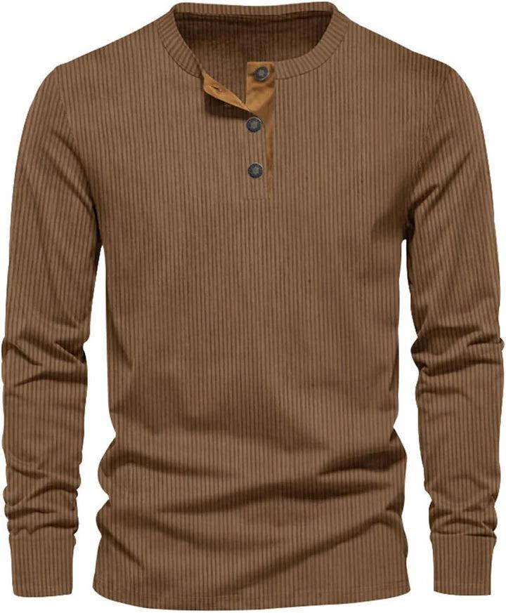 Herren Geripptes Langarmshirt mit Knopfleiste-Men Sweaters-Alpenkind