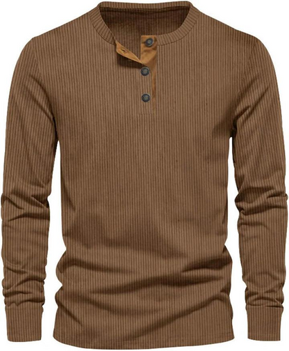 Herren Geripptes Langarmshirt mit Knopfleiste-Men Sweaters-Alpenkind