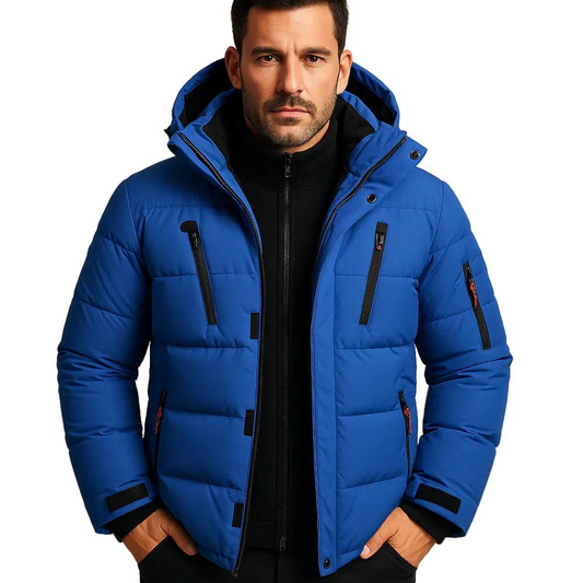 Herren Gesteppte Jacke mit Kapuze und Reißverschlusstaschen-Men Outerwear-Alpenkind