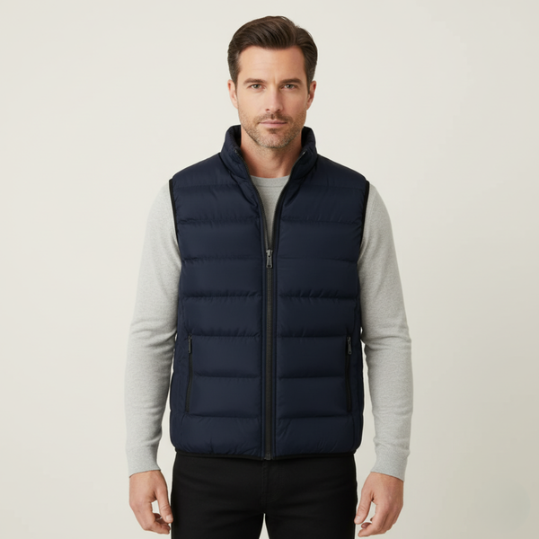 Herren Gesteppte Weste ohne Ärmel mit Reißverschluss und Stehkragen-Men vest-Alpenkind