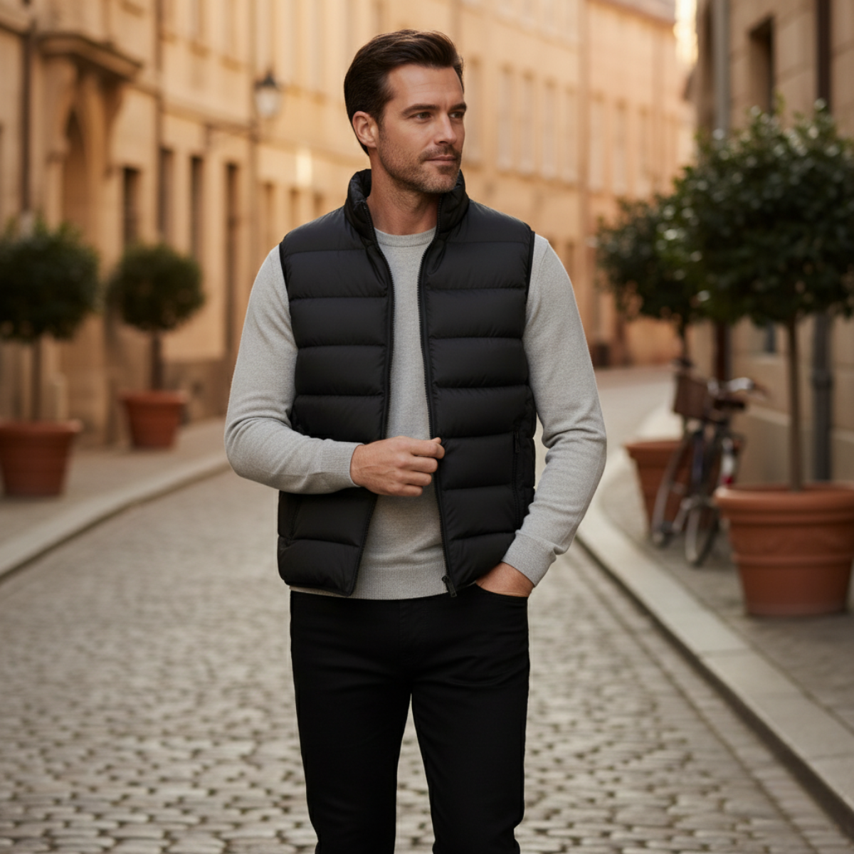 Herren Gesteppte Weste ohne Ärmel mit Reißverschluss und Stehkragen-Men vest-Alpenkind