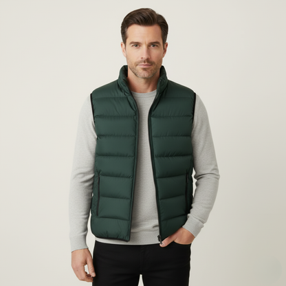 Herren Gesteppte Weste ohne Ärmel mit Reißverschluss und Stehkragen-Men vest-Alpenkind