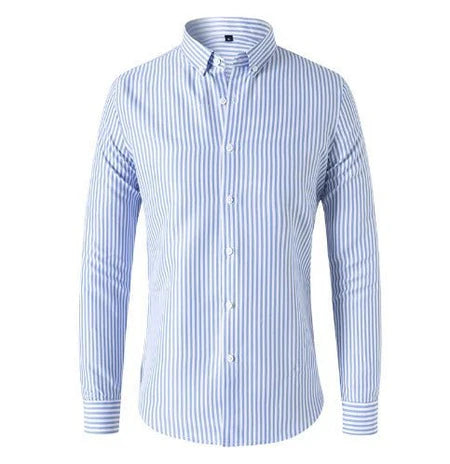 Herren Gestreiftes Langarmhemd mit Knopfleiste-Men Shirt-Alpenkind