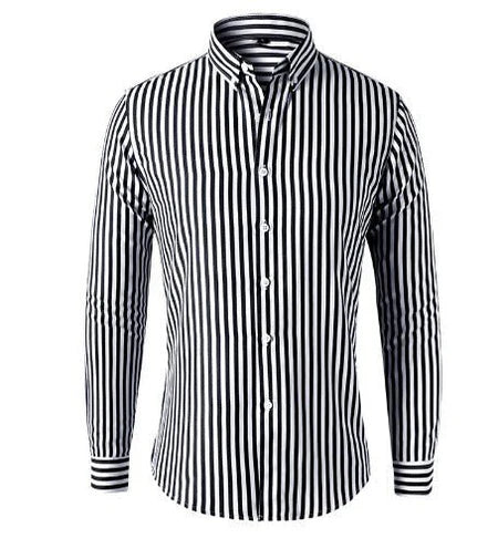 Herren Gestreiftes Langarmhemd mit Knopfleiste-Men Shirt-Alpenkind