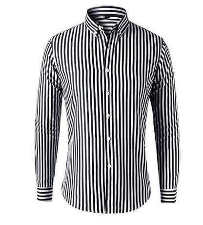 Herren Gestreiftes Langarmhemd mit Knopfleiste-Men Shirt-Alpenkind