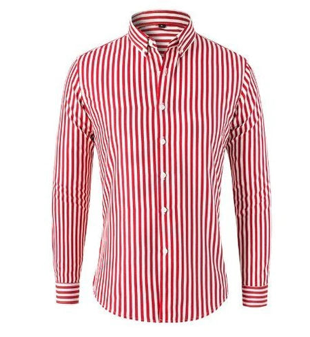 Herren Gestreiftes Langarmhemd mit Knopfleiste-Men Shirt-Alpenkind