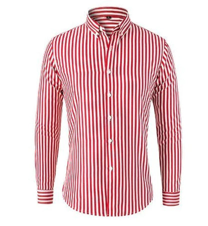 Herren Gestreiftes Langarmhemd mit Knopfleiste-Men Shirt-Alpenkind
