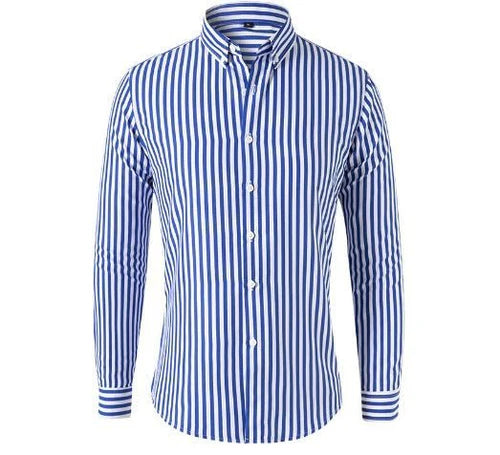 Herren Gestreiftes Langarmhemd mit Knopfleiste-Men Shirt-Alpenkind