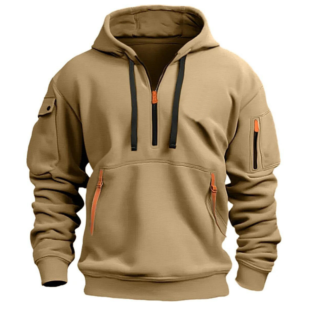 Herren Half-Zip Pullover-Kapuzenpullover mit Utility-Taschen-Jackets for men-Alpenkind
