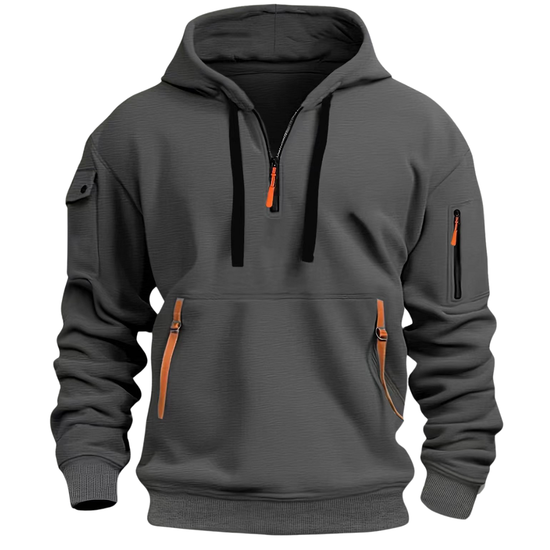 Herren Half-Zip Pullover-Kapuzenpullover mit Utility-Taschen-Jackets for men-Alpenkind
