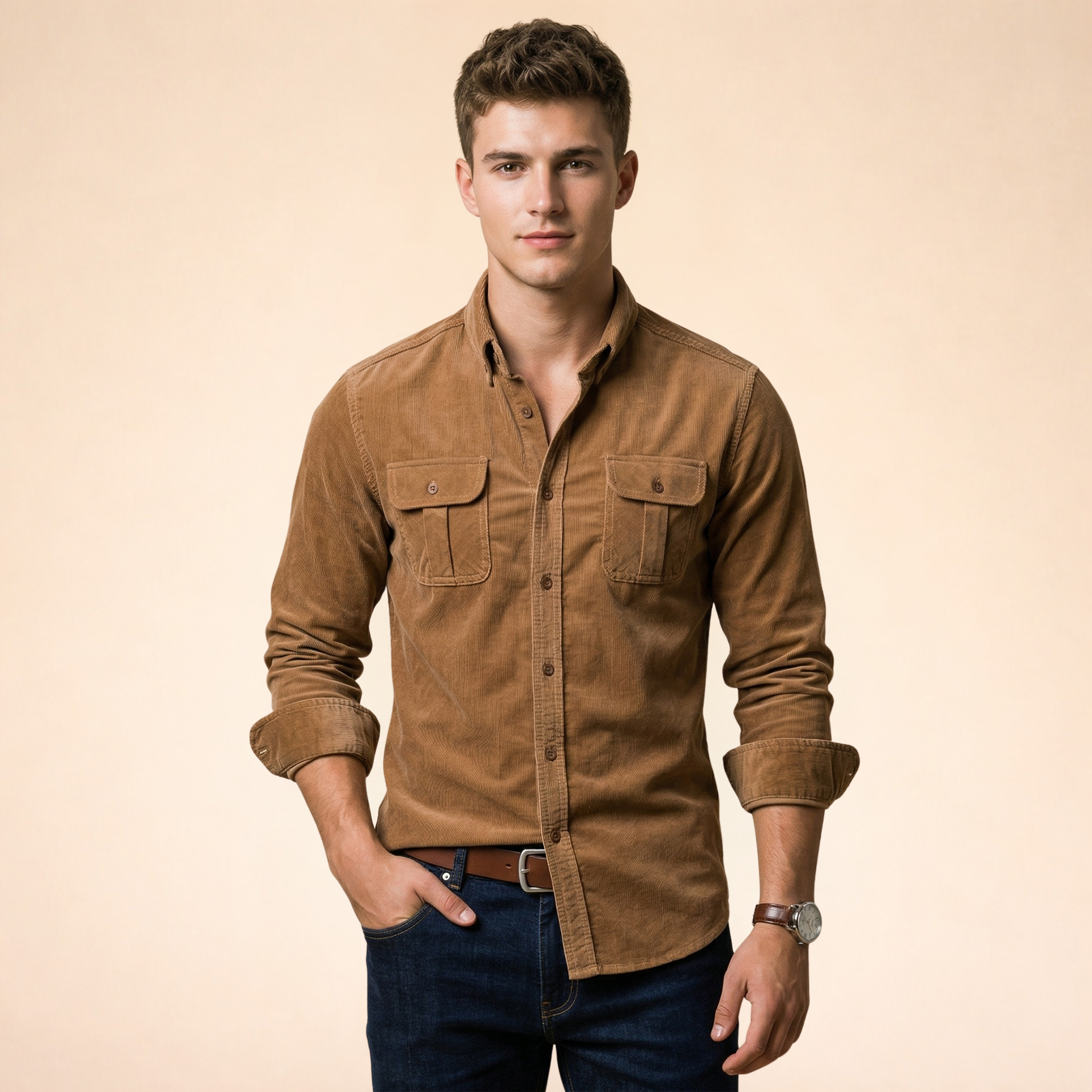 Herren Hemd mit Brusttaschen und Knopfleiste-Shirts for men-Alpenkind