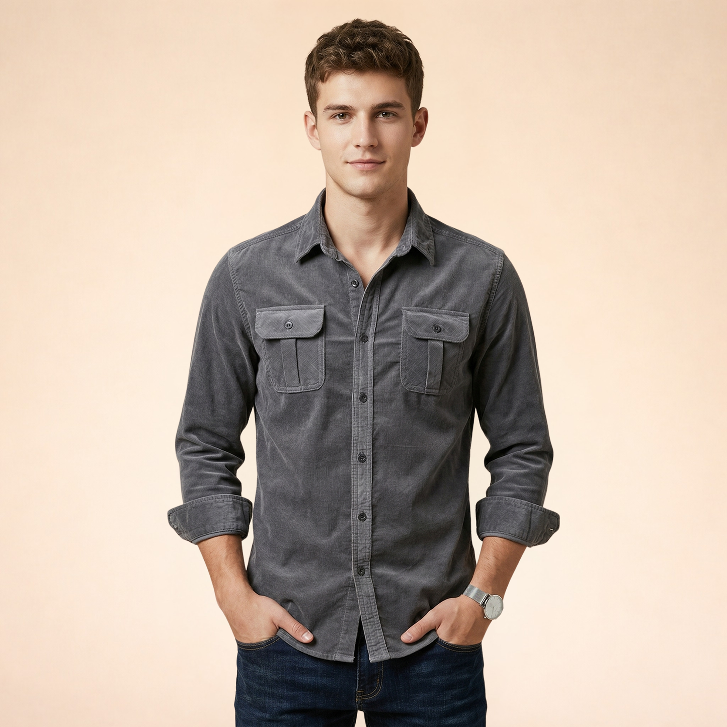 Herren Hemd mit Brusttaschen und Knopfleiste-Shirts for men-Alpenkind
