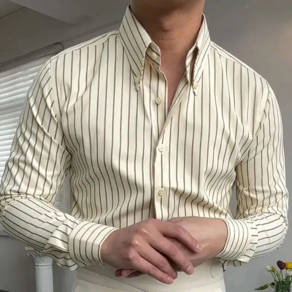 Herren Hemd mit Button-Down-Kragen, langen Ärmeln und Streifenmuster-Shirts for men-Alpenkind