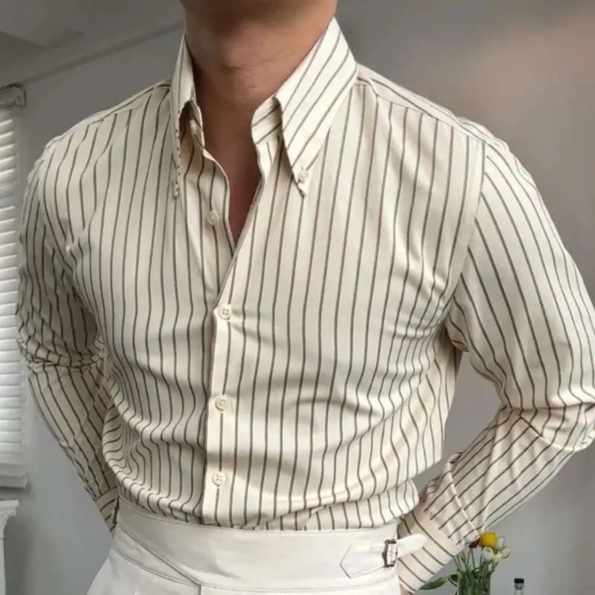 Herren Hemd mit Button-Down-Kragen, langen Ärmeln und Streifenmuster-Shirts for men-Alpenkind