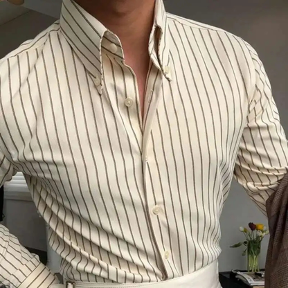 Herren Hemd mit Button-Down-Kragen, langen Ärmeln und Streifenmuster-Shirts for men-Alpenkind