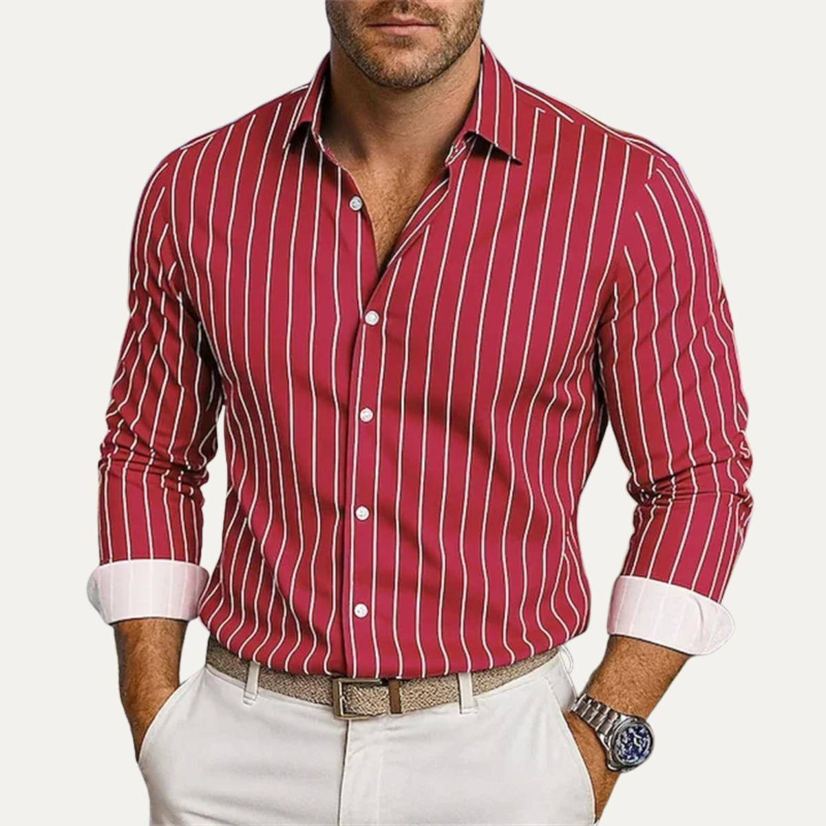Herren Hemd mit Vertikalstreifen und Knopfleiste-Shirts for men-Alpenkind