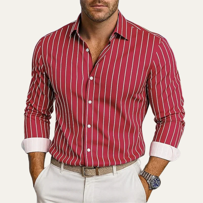 Herren Hemd mit Vertikalstreifen und Knopfleiste-Shirts for men-Alpenkind