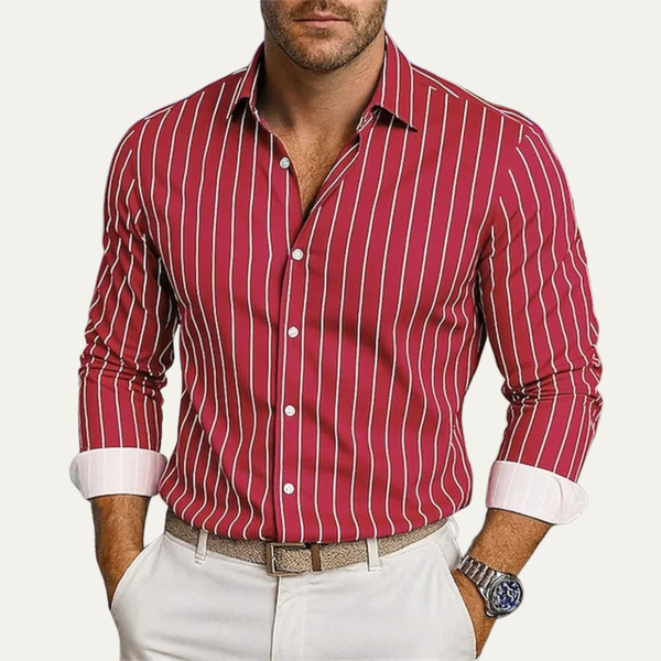 Herren Hemd mit Vertikalstreifen und Knopfleiste-Shirts for men-Alpenkind