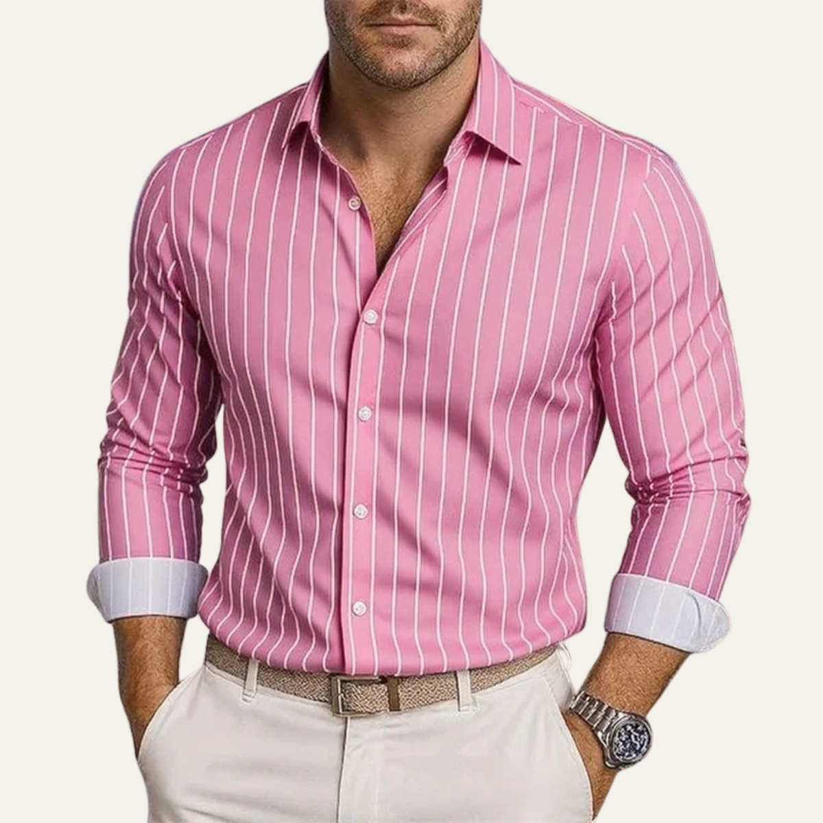 Herren Hemd mit Vertikalstreifen und Knopfleiste-Shirts for men-Alpenkind