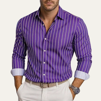 Herren Hemd mit Vertikalstreifen und Knopfleiste-Shirts for men-Alpenkind