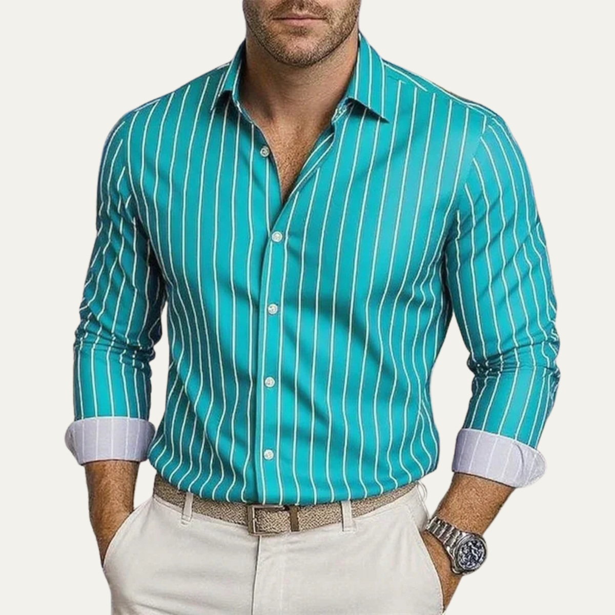 Herren Hemd mit Vertikalstreifen und Knopfleiste-Shirts for men-Alpenkind