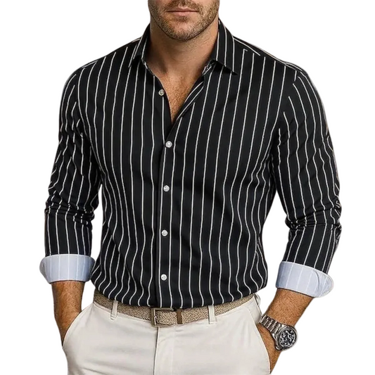 Herren Hemd mit Vertikalstreifen und Knopfleiste-Shirts for men-Alpenkind