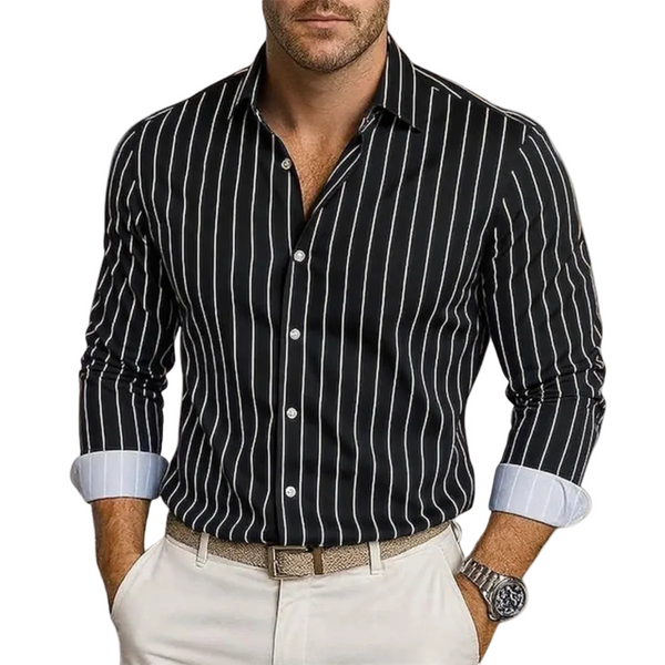 Herren Hemd mit Vertikalstreifen und Knopfleiste-Shirts for men-Alpenkind
