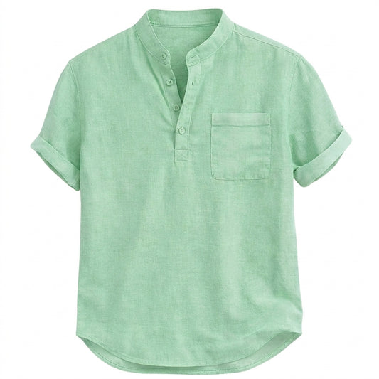 Herren Henley Hemd mit Kurzarm und Stehkragen und Brusttasche-Shirts for men-Alpenkind