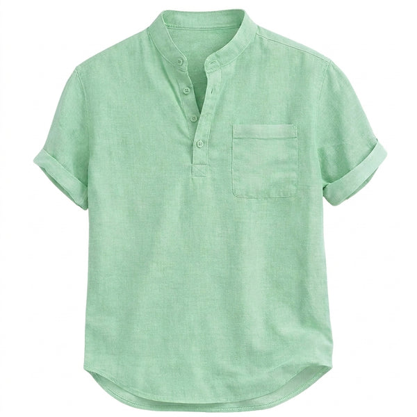 Herren Henley Hemd mit Kurzarm und Stehkragen und Brusttasche-Shirts for men-Alpenkind