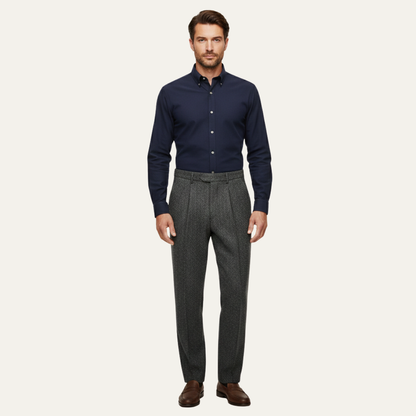 Herren Hose mit geradem Bein, Fischgrätmuster und Falten-Men Pants-Alpenkind