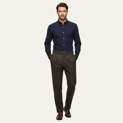 Herren Hose mit geradem Bein, Fischgrätmuster und Falten-Men Pants-Alpenkind