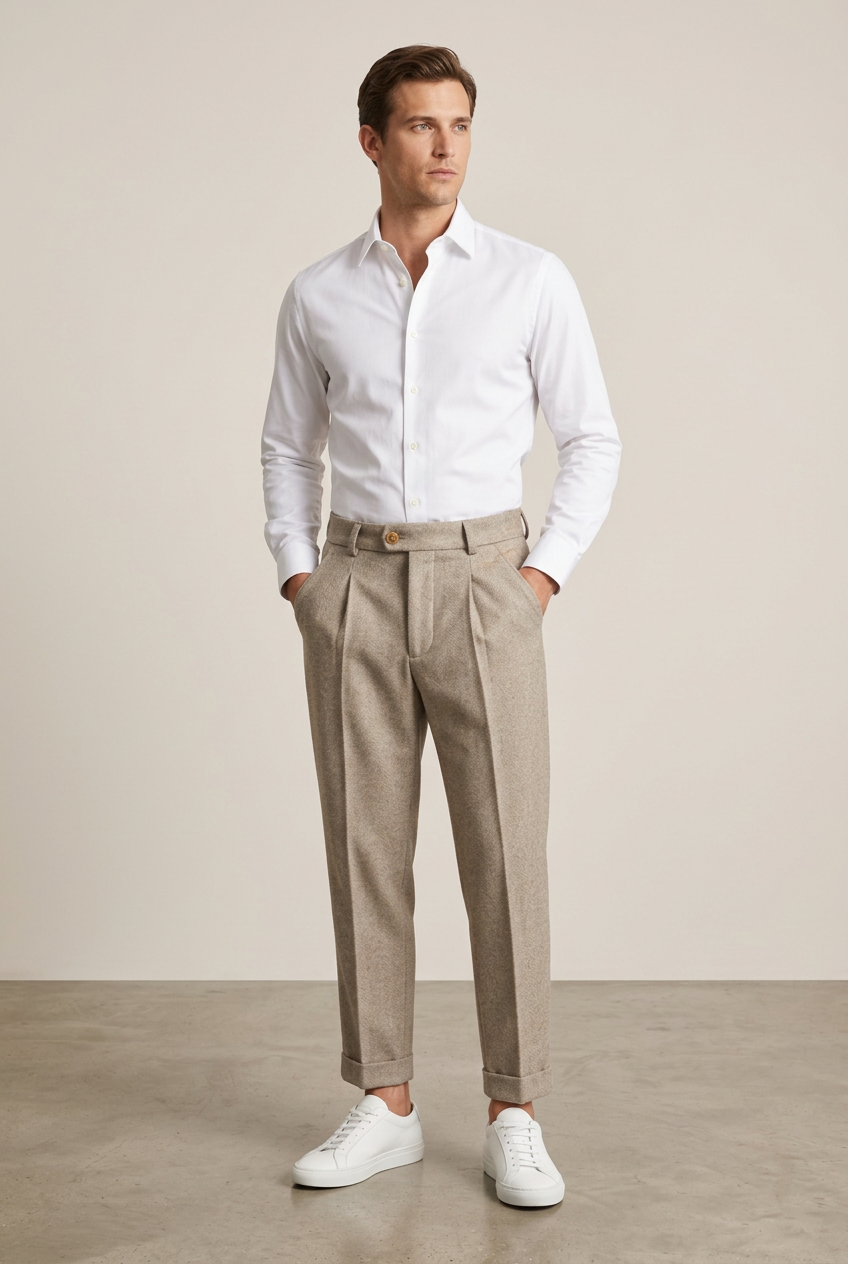 Herren Hose mit hoher Taille und Falten-Men Pants-Alpenkind