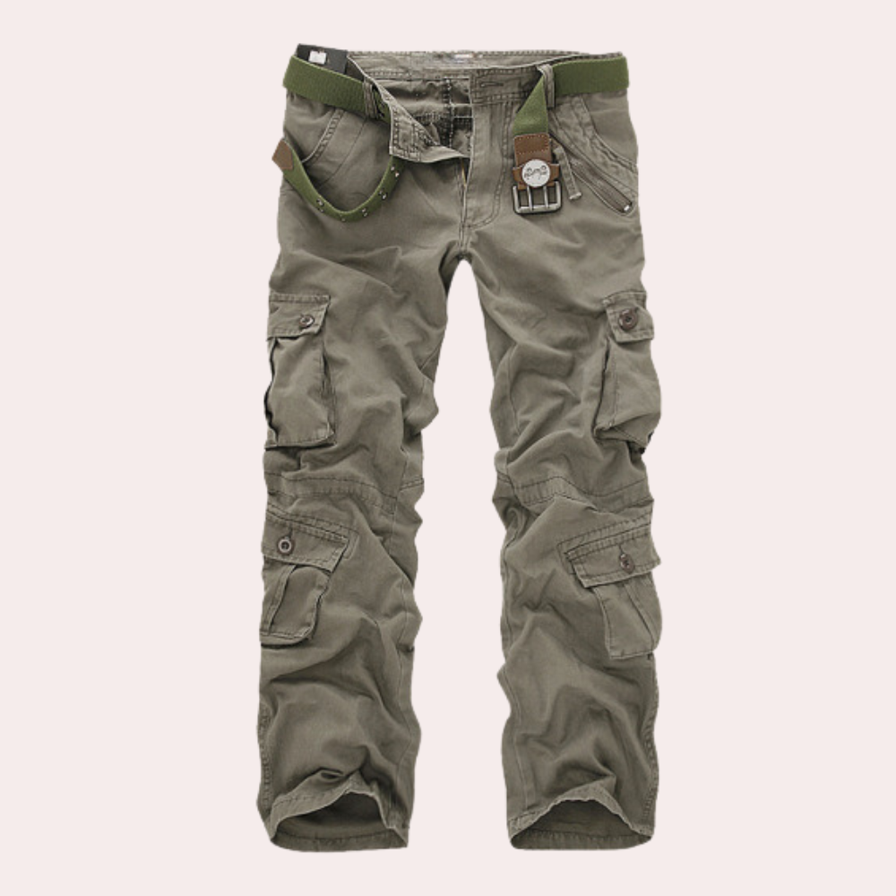 Herren Hose mit Mehrfachen Aufgesetzten Taschen und Gürtelstruktur-Men Pants-Alpenkind