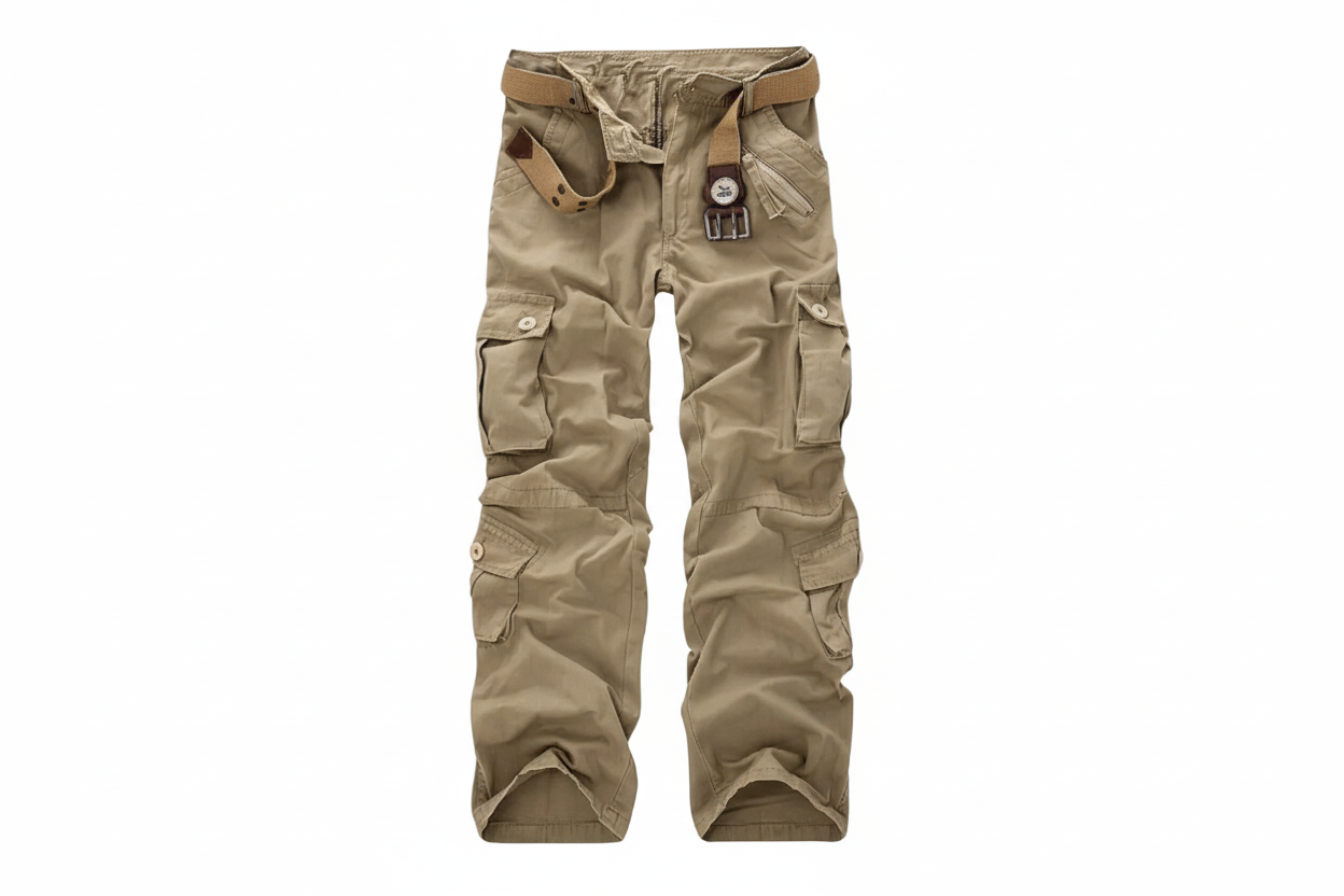 Herren Hose mit Mehrfachen Aufgesetzten Taschen und Gürtelstruktur-Men Pants-Alpenkind