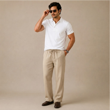 Herren-Hose mit weitem Bein aus Leinenmischgewebe-Pants for Men-Alpenkind