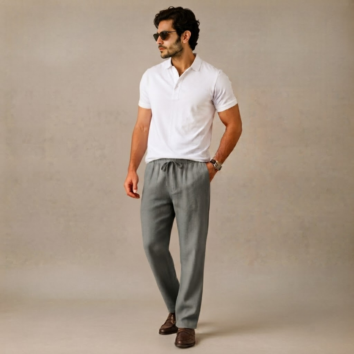 Herren-Hose mit weitem Bein aus Leinenmischgewebe-Pants for Men-Alpenkind