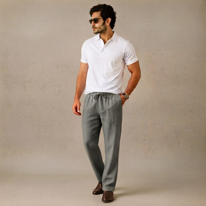 Herren-Hose mit weitem Bein aus Leinenmischgewebe-Pants for Men-Alpenkind