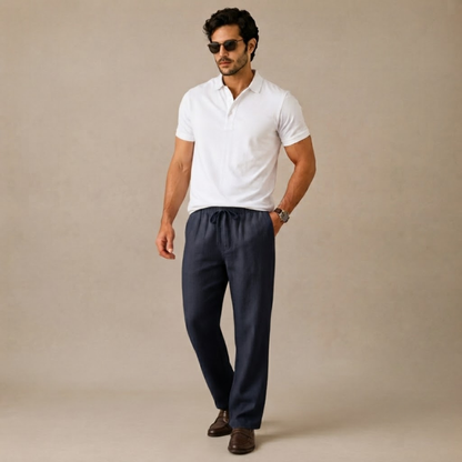 Herren-Hose mit weitem Bein aus Leinenmischgewebe-Pants for Men-Alpenkind