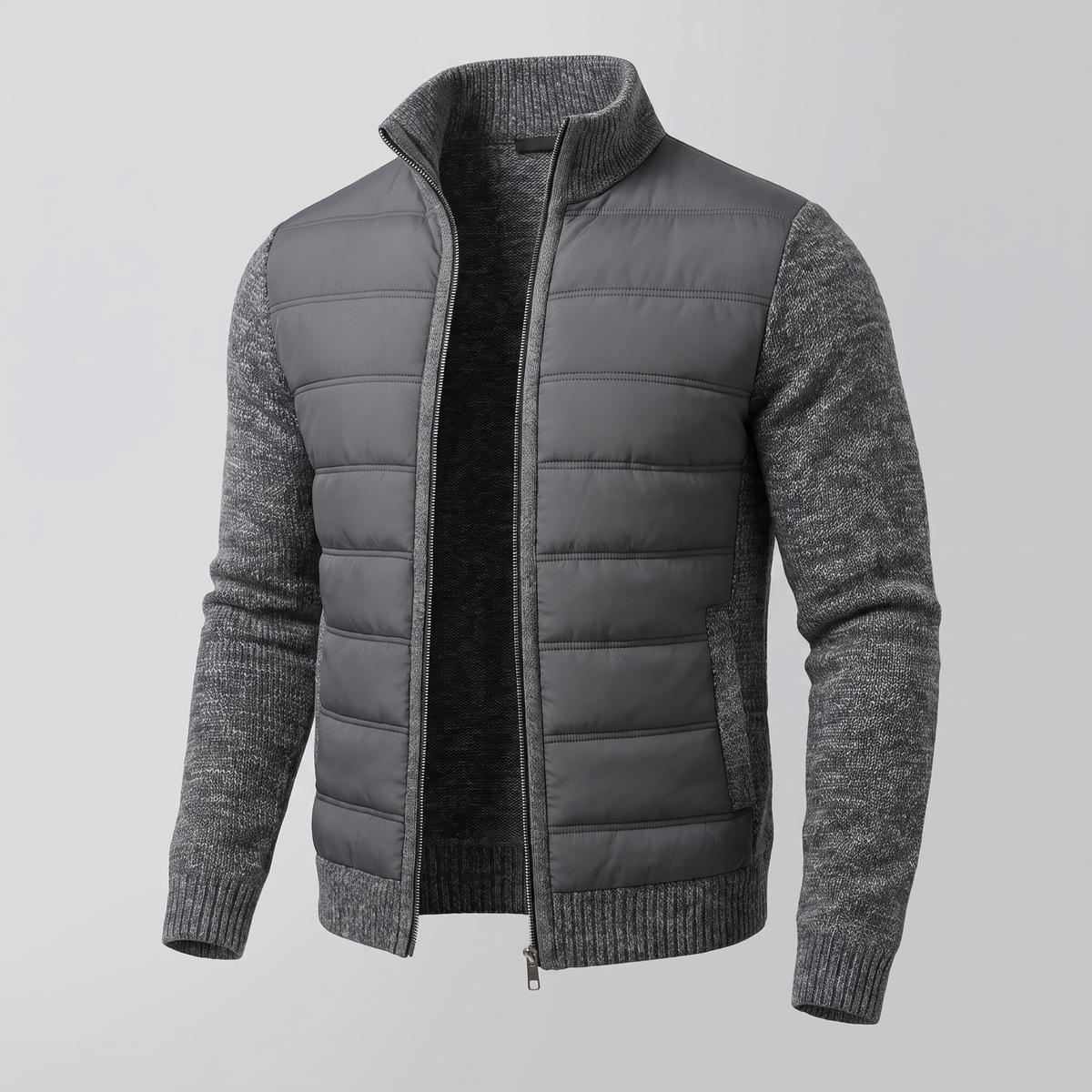 Herren Hybrid-Steppjacke mit Strickärmeln-Jackets for men-Alpenkind