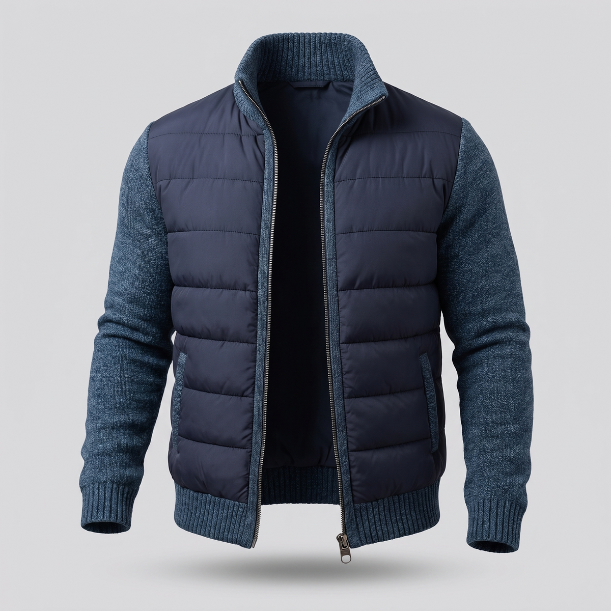 Herren Hybrid-Steppjacke mit Strickärmeln-Jackets for men-Alpenkind