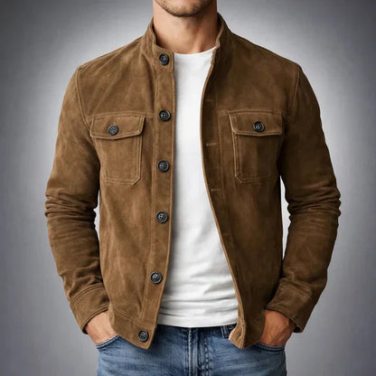 Herren Jacke mit Knopfleiste, Stehkragen und Brusttaschen mit Klappe-Men Jackets-Alpenkind