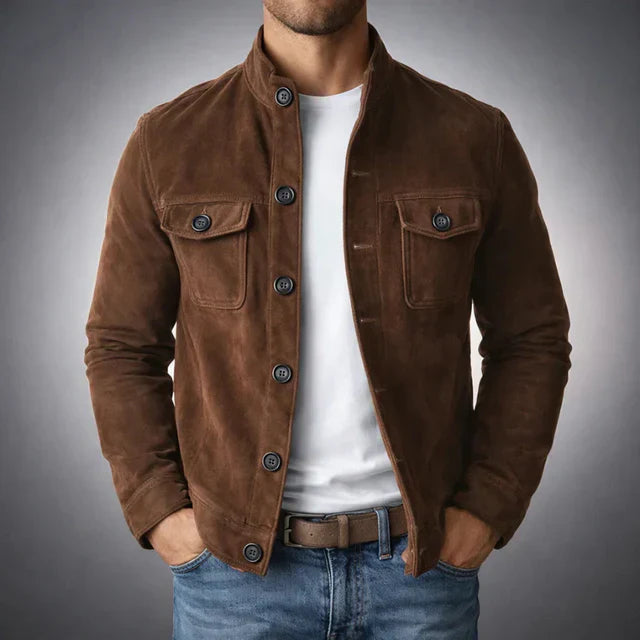 Herren Jacke mit Knopfleiste, Stehkragen und Brusttaschen mit Klappe-Men Jackets-Alpenkind