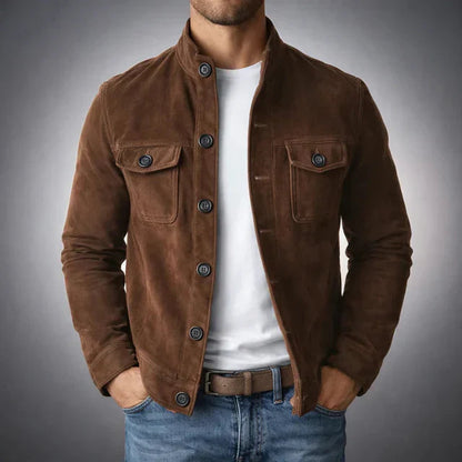 Herren Jacke mit Knopfleiste, Stehkragen und Brusttaschen mit Klappe-Men Jackets-Alpenkind