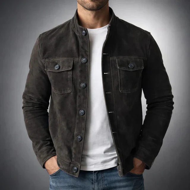 Herren Jacke mit Knopfleiste, Stehkragen und Brusttaschen mit Klappe-Men Jackets-Alpenkind