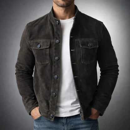 Herren Jacke mit Knopfleiste, Stehkragen und Brusttaschen mit Klappe-Men Jackets-Alpenkind